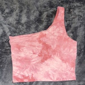Baddieville crop top one shoulder tie dye pink